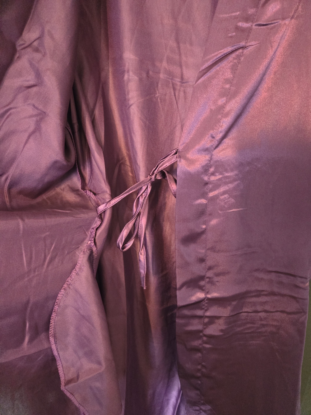 Silky Purple Satin Robe with Waist Tie - Picture 3 of 5